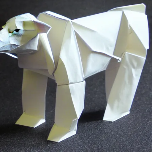 Prompt: polarbear made of origami, diorama