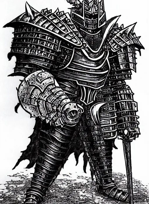 Image similar to wrewolf armored knight by kentaro miura