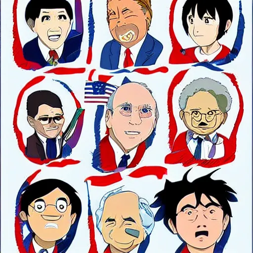 Image similar to the presidents of the united states in the style of studio ghibli