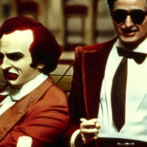 Image similar to A still of Ronald McDonald in The Godfather (1972)