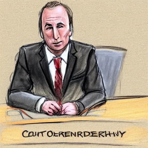 Prompt: court sketch of bob odenkirk testifying