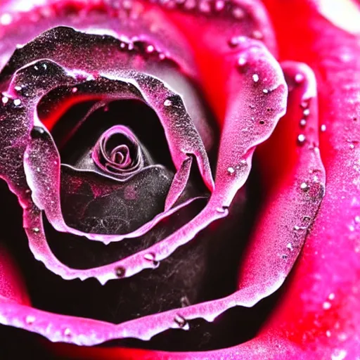 Image similar to award - winning macro of a beautiful black rose made of molten magma, inner glow, hyper - realistic!!!