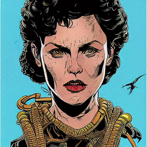 Image similar to ripley by J. O'Barr, color graphic novel illustration, intricate, ink