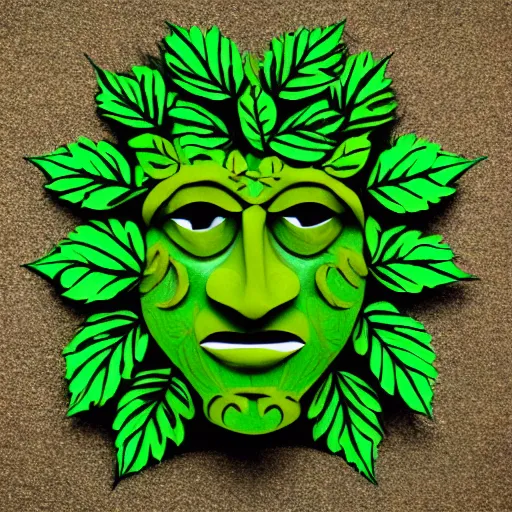 Prompt: green man face leaves and foliage for skin