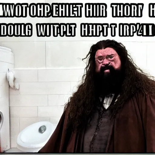 Image similar to Harry Potter, Hagrid is sitting on the toilet