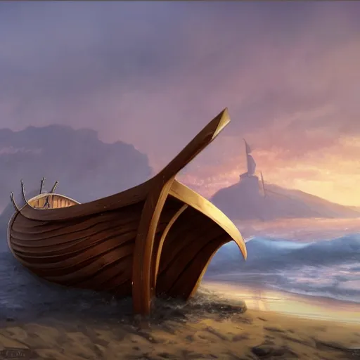 Image similar to viking, viking boat, seaside, digital art, irina french, heraldo ortega, mandy jurgens, golden ratio, art canvas, award winning, masterpiece trending on artstation 8 k 1 5 0 mpx