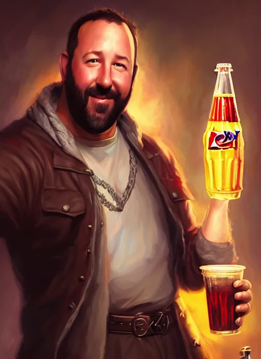 Image similar to a _ fantasy _ style _ portrait _ painting _ of burt kreischer drinking pepsi, rpg dnd oil _ painting _ unreal _ 5 _ daz. _ rpg _ portrait _ extremely _ detailed _ artgerm _ greg _ rutkowski _ greg