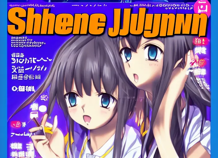 Image similar to ; weekly shonen jump issue 1 4, cover, 2 0 0 0 clannad shuffle toheart event'anime illustration japanese very very beautiful cute girls doing cute things trending on artstation pixiv makoto shinkai smiling super detailed eyes eyebrowless symmetry face visual novel hairpin star