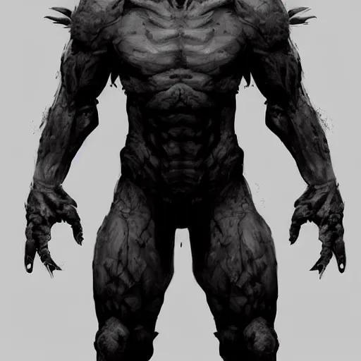 Image similar to full body monster concept art, humanoid form, digital art, in the style of ben lol, brian sum, ramil sunga, herbert lowis, furio tedesschi, christopher cao, frederic daoust, joe botardo, artstation, pinterest, deviantart