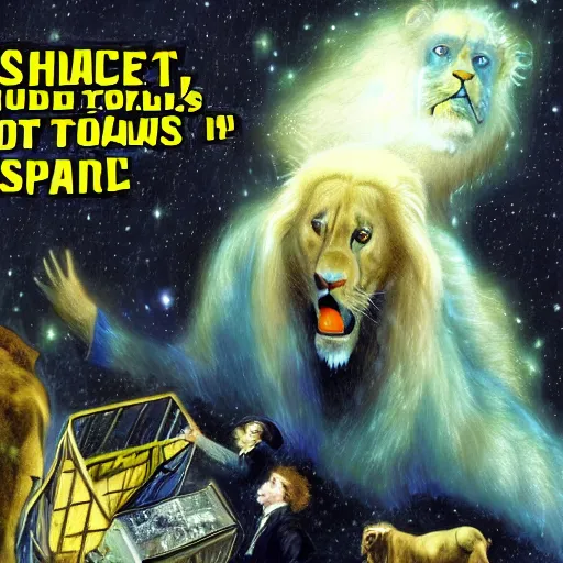 Image similar to Possessed Karl Marx stops a thousand giant lions from eating Earth, space telescope photography