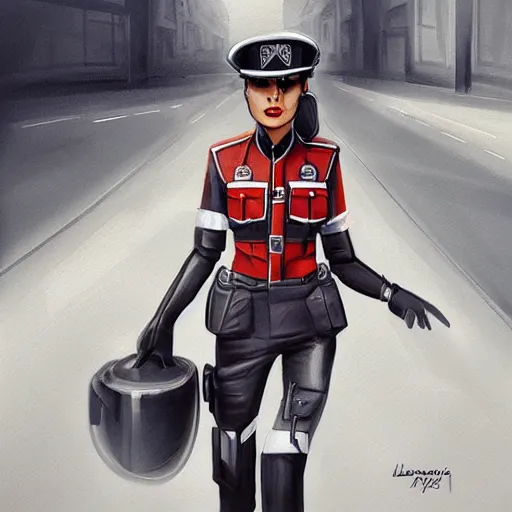 Image similar to concept art, elegant, smooth, artstation, portrait, traffic police woman, in street, latina, mexico