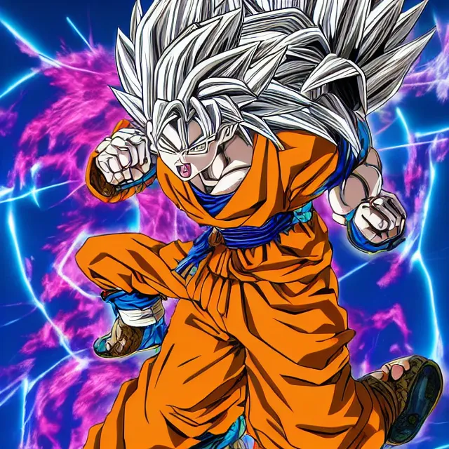 Prompt: super saiyan in the style of jojo's bizarre adventure, ultrafine hyperrealistic detailed face illustration by kim jung gi, akira toriyama, intricate linework, sharp focus, bright colors, matte, octopath traveler, final fantasy, unreal engine highly rendered, global illumination, radiant light, intricate rainbow environment
