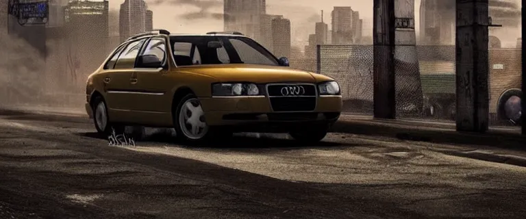 Prompt: Audi A4 B6 Avant (2002), a gritty neo-noir, dramatic lighting, cinematic, establishing shot, extremely high detail, photorealistic, cinematic lighting, artstation, by simon stalenhag, Max Payne (PC) (2001) winter new york, eldritch horror