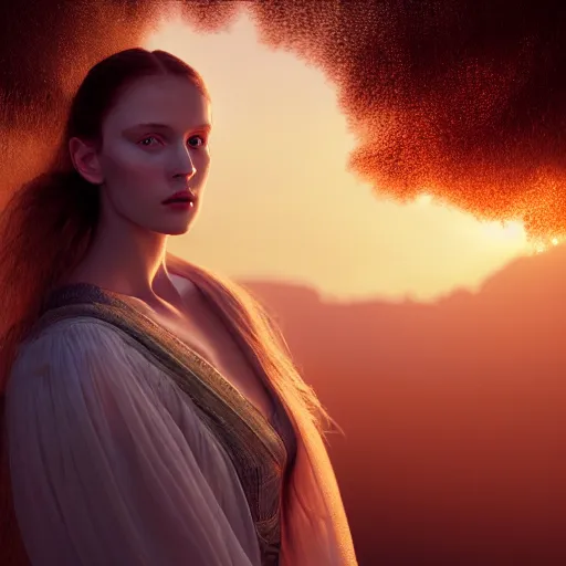 Prompt: photographic portrait of a stunningly beautiful renaissance replicant female in soft dreamy light at sunset, contemporary fashion shoot, by edward robert hughes, annie leibovitz and steve mccurry, david lazar, jimmy nelsson, breathtaking, 8 k resolution, extremely detailed, beautiful, establishing shot, artistic, hyperrealistic, beautiful face, octane render