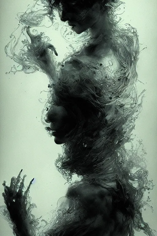 Prompt: portrait of a demon void woman sensual surrounded by smoke fumes, pen and ink, intricate line drawings, by craig mullins, ruan jia, kentaro miura, greg rutkowski