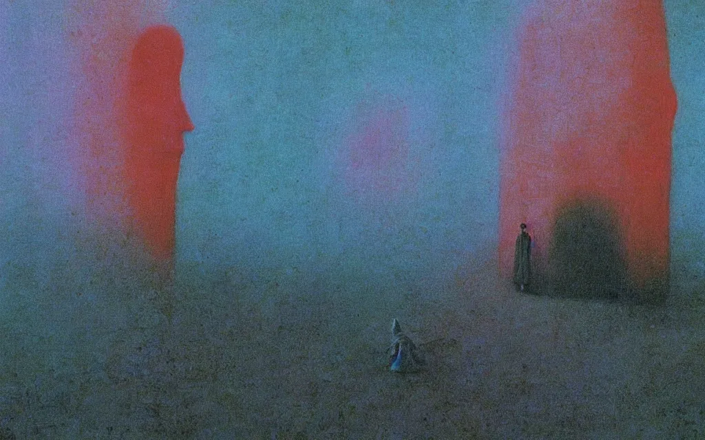 Image similar to colorized movie still from haxan, oil painting by zdzisław beksinski, iridescent color palette chromatic aberration