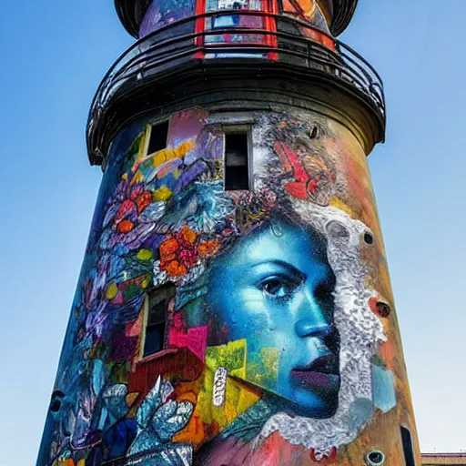 Image similar to beautiful lonely lighthouse, hyper realistic, colorful patterns, subtle shadows, art by tim okamura and oksana dobrovolska and tarkowsky. natural light.