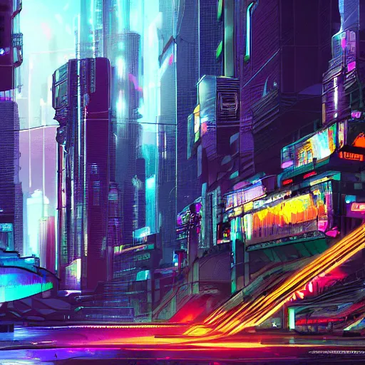 Prompt: cyberpunk city, digital art, background