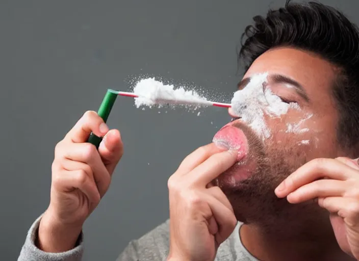 Image similar to a man snorting cocaine with a straw