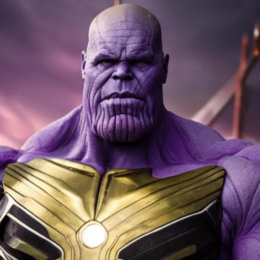 Image similar to thanos, purple skin, josh brolin, clerical clothes, full body shot, realistic, highly detailed