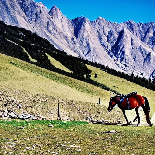 Image similar to horse on bicycle in the mountains