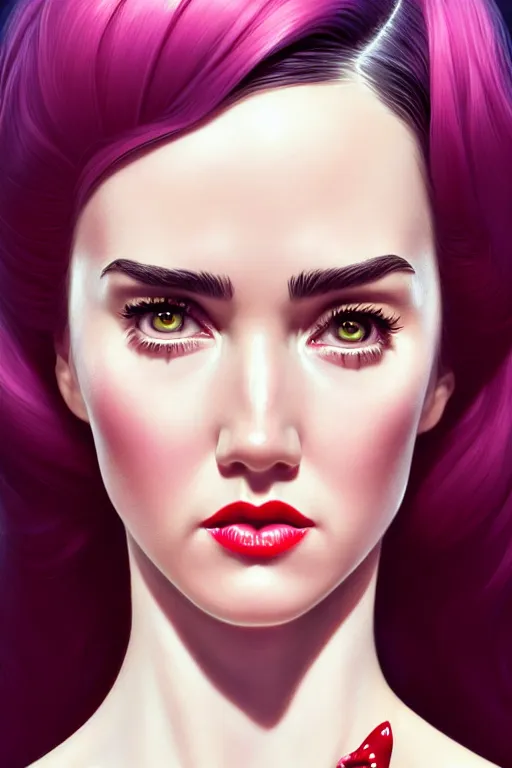 Image similar to a pin up and beautiful fashion charming dreamlke jennifer connelly, symmetrical face symmetrical eyes, character art, art by artgerm lau and wlop and and ilya kuvshinov and john singer sargent, hyperdetailed, 8 k realistic, symmetrical, frostbite 3 engine, cryengine, dof, trending on artstation, digital art