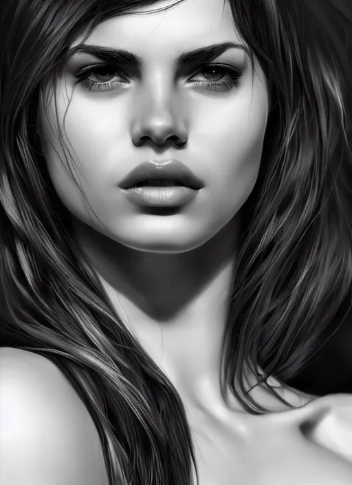 Image similar to up close portrait of a beautiful woman in black and white, photorealistic, upper body, hyper detailed, art by diego fazio and diegoKoi and oscar Ukono, concept art, sharp focus, artgerm, 8k highly detailed