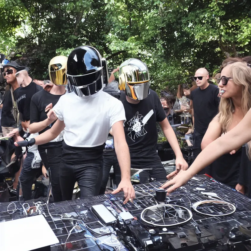 Image similar to daft punk performing at my back yard bbq