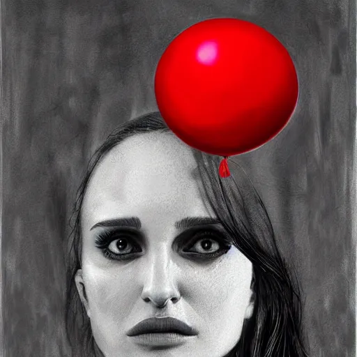 Image similar to surrealism grunge cartoon portrait sketch of natalie portman with a wide smile and a red balloon by - michael karcz, loony toons style, freddy krueger style, horror theme, detailed, elegant, intricate