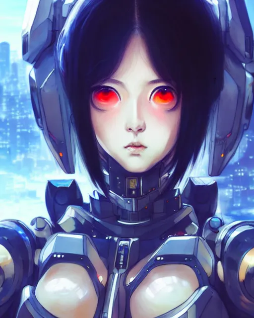 Image similar to portrait Anime Girl in mecha armor in night tokyo Sharp fine face pretty face, realistic shaded Perfect face, fine details. Anime. cyberpunk realistic shaded lighting by katsuhiro otomo ghost-in-the-shell, magali villeneuve, artgerm, rutkowski Jeremy Lipkin and Giuseppe Dangelico Pino and Michael Garmash and Rob Rey