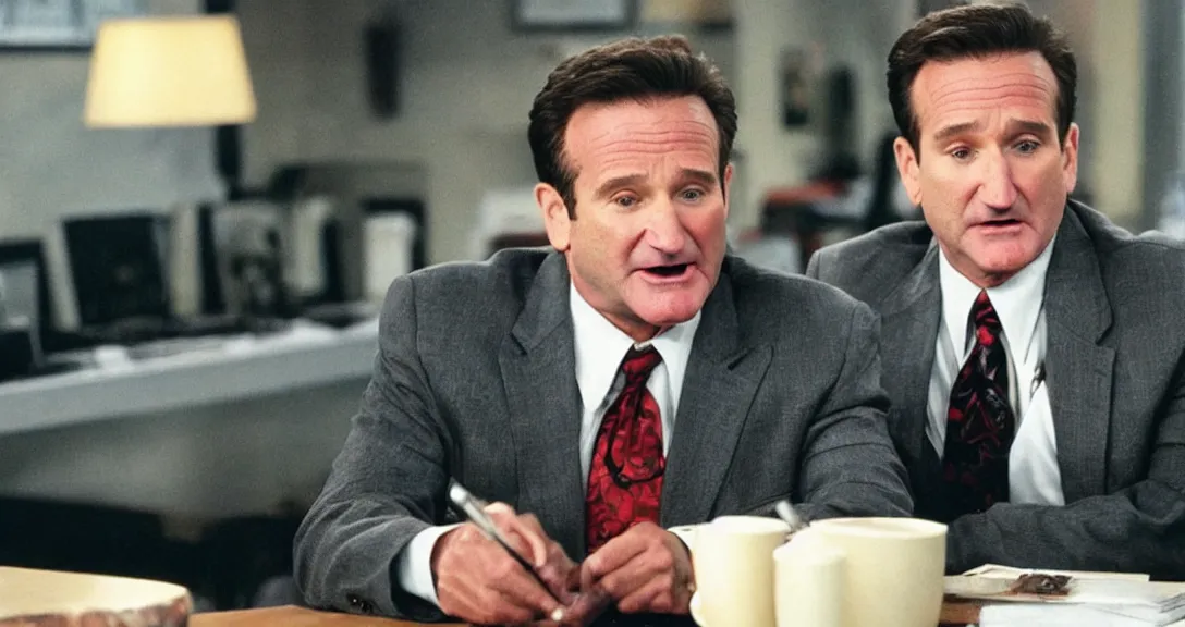 Prompt: robin williams as michael scott