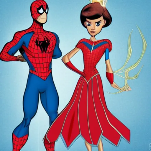 Image similar to princess spiderman, in the disney marvel style,