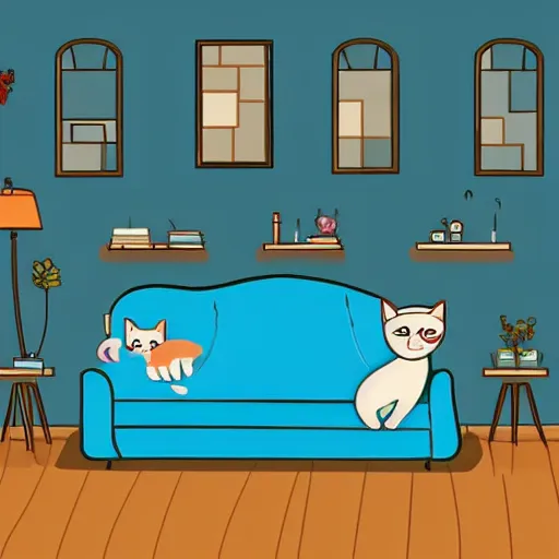 Prompt: cat sitting on sofa, detailed illustration