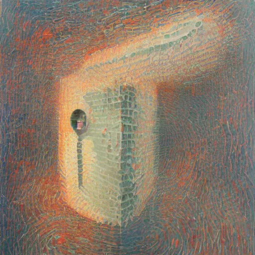 Image similar to a detailed, impasto painting by shaun tan and louise bourgeois of an abstract forgotten sculpture by ivan seal and the caretaker, sharp weirdcore