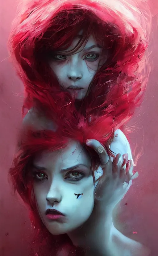 Prompt: insanely detailed full body 3 d portrait of girl with pouty aerochrome ( ( ( lips ) ) ), powerful, adorable, expressive eyes, big evil grin, kawaii playful pose of a dancer, greg rutkowski, charlie bowater, yuumei, stephen gammell, unreal 5, daz, hyperrealistic, dark, dynamic lighting, fantasy art, beautiful face