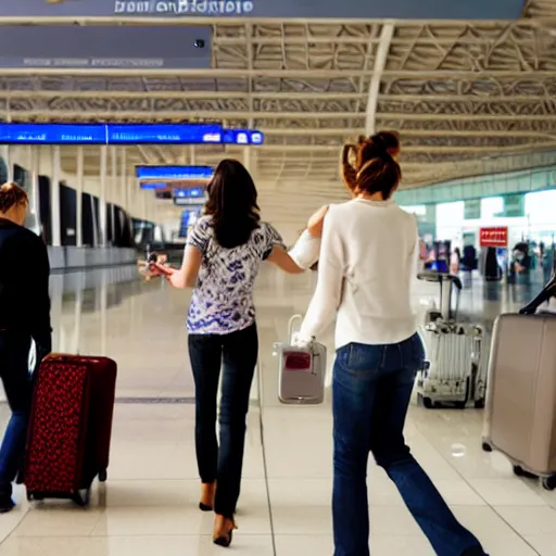 Image similar to welcoming sister at the airport, joyful, detailed