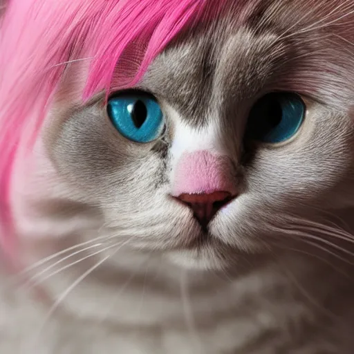 Image similar to a Scottish Fold Cat with pink hair is generating static electricity, Medium shot, wide-angle lens, soft focus, shot on iPhone 6, on Flickr in 2007