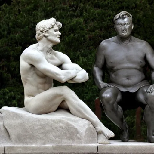 Image similar to conan o'brien and andy richter, by auguste rodin, marble