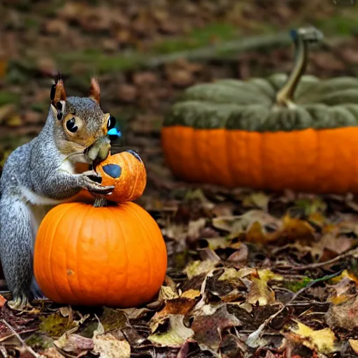 Image similar to squirrel with pumpkin instead of a head