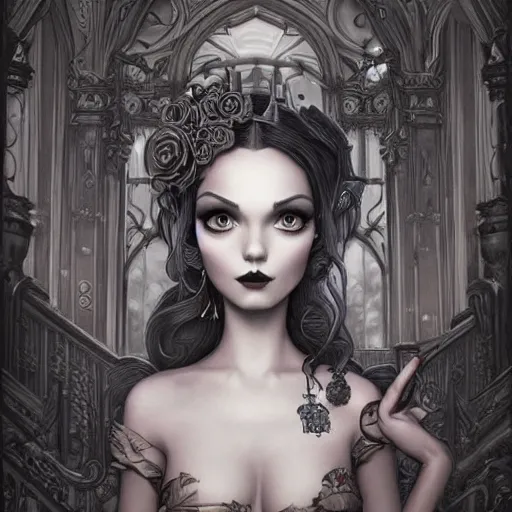 Image similar to Lofi portrait Pixar style by Joe Fenton and Stanley Artgerm and Tom Bagshaw gothic