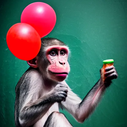 Prompt: a photo of a monkey with clown paint, sidelit, a stock photo by paul harvey, shutterstock contest winner, neo - primitivism, creative commons attribution, behance hd, freakshow