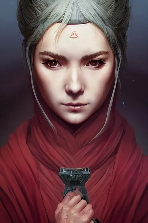 Image similar to female jedi master, wearing the traditional jedi robe, beautiful and uniquely odd looking, detailed symmetrical close up portrait, intricate complexity, in the style of artgerm and ilya kuvshinov, magic the gathering, star wars art