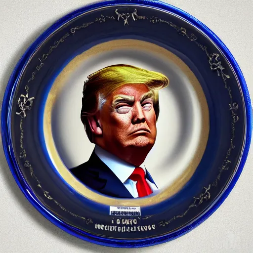 Image similar to trump making fun of cripple in striped prison clothes commemorative plate, 3 d high definition, trending on artstation, intricate detail, finely detailed, small details, extra detail, photorealistic, high resolution, vray, 8 k, octane, hdr, hyper detailed, insane details, intricate, elite, ornate, elegant, luxury