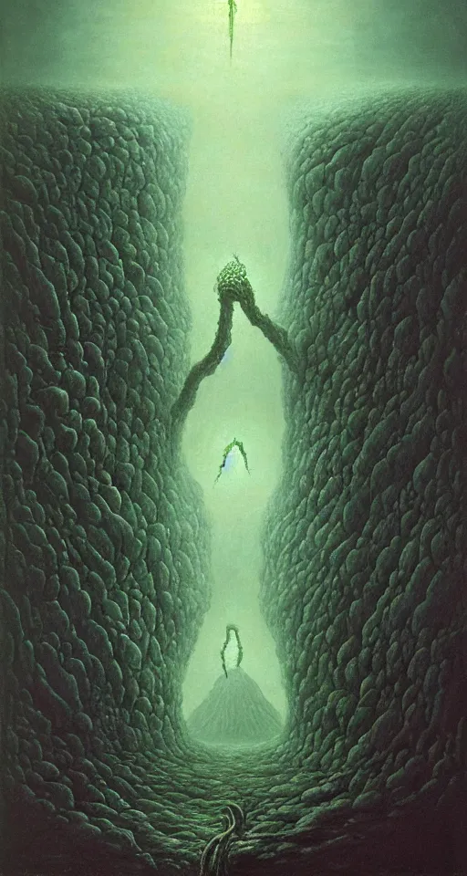 Prompt: portal to the emerald nightmare, lovecraftian, 4 k, realistic, surreal, by zdzisław beksinski