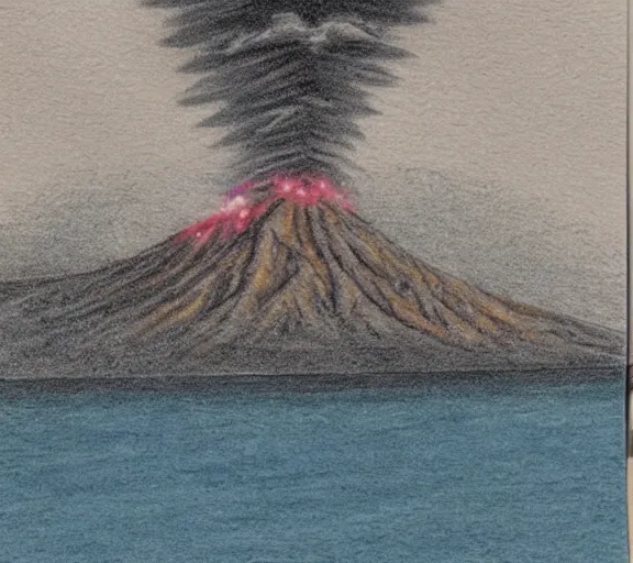 Image similar to professional pencil sketch of Diamond Head in Waikiki exploding