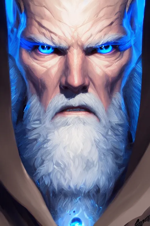 Prompt: a wizard with glowing blue eyes, highly detailed, digital painting, trending on artstation, concept art, sharp focus, illustration, art by artgerm and greg rutkowski and magali villeneuve