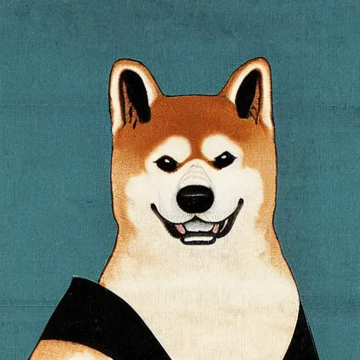 Image similar to portrait of shiba inu dog as japanese emperor, japanese painting 1 4 0 0