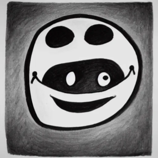 Image similar to primitive drawing of red eyed smiling emoji smiling thumb up