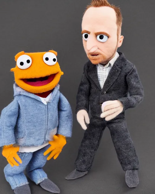 Image similar to jesse pinkman as a muppet. highly detailed felt. hyper real photo. 4 k.