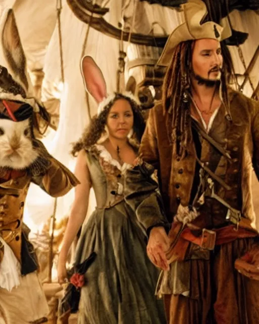 Prompt: A bunny in the movie pirates of the Caribbean ,